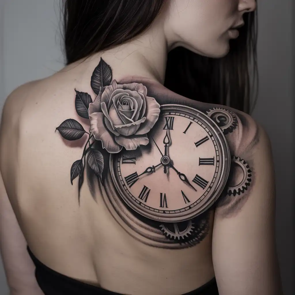 Rose and Clock Tattoo