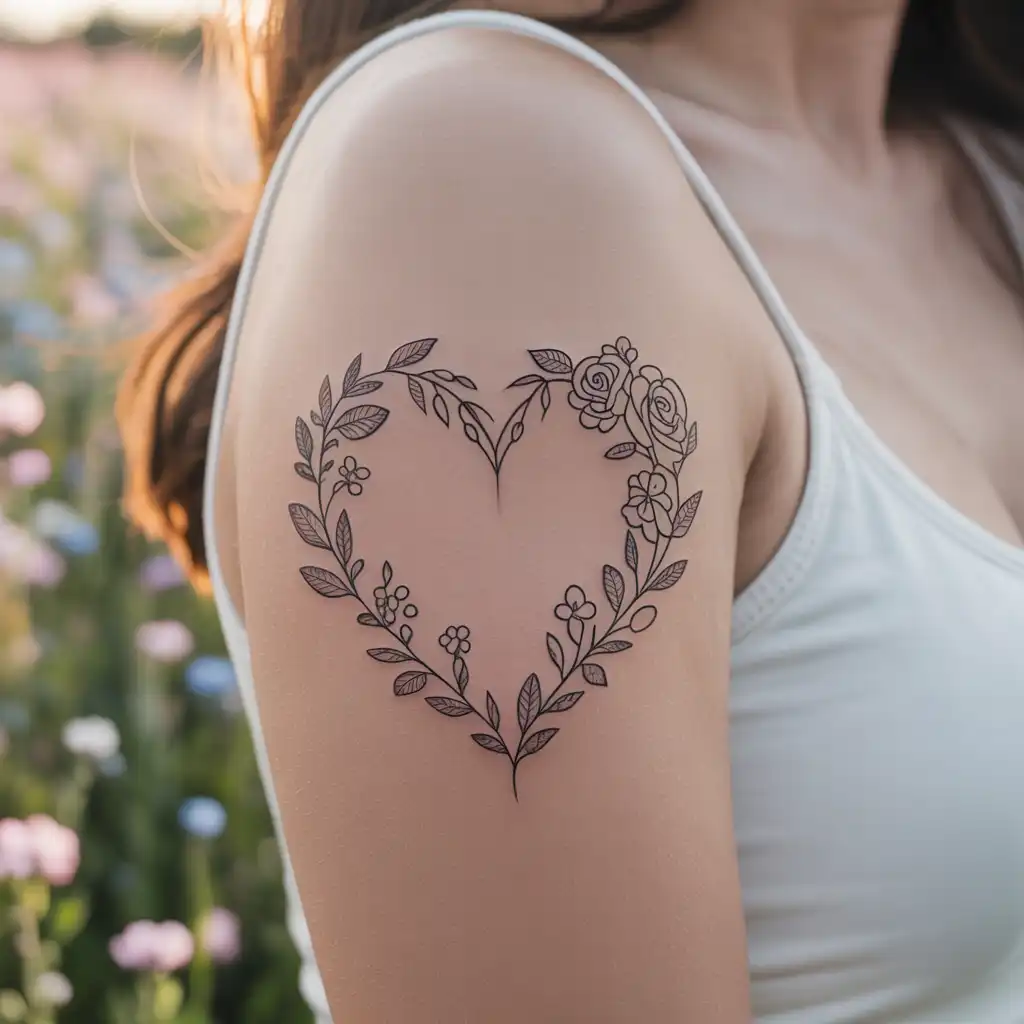 Simple Floral Heart Tattoo