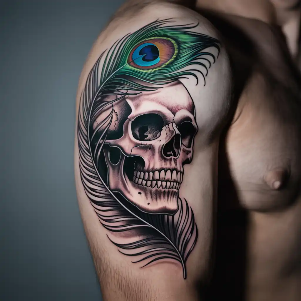 Skull With Feather Tattoo