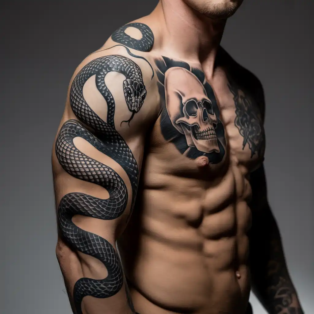 Skull and Snake Tattoo