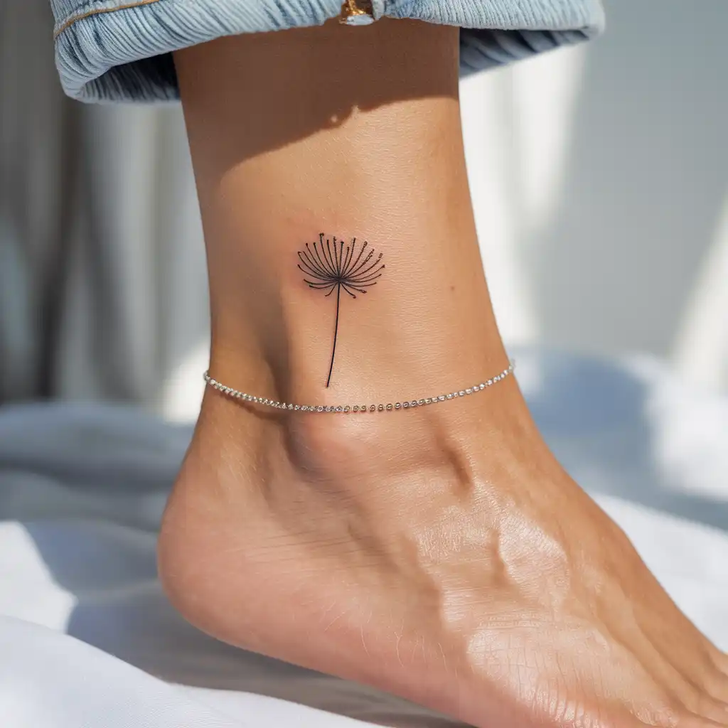 Small Ankle Dandelion Tattoo