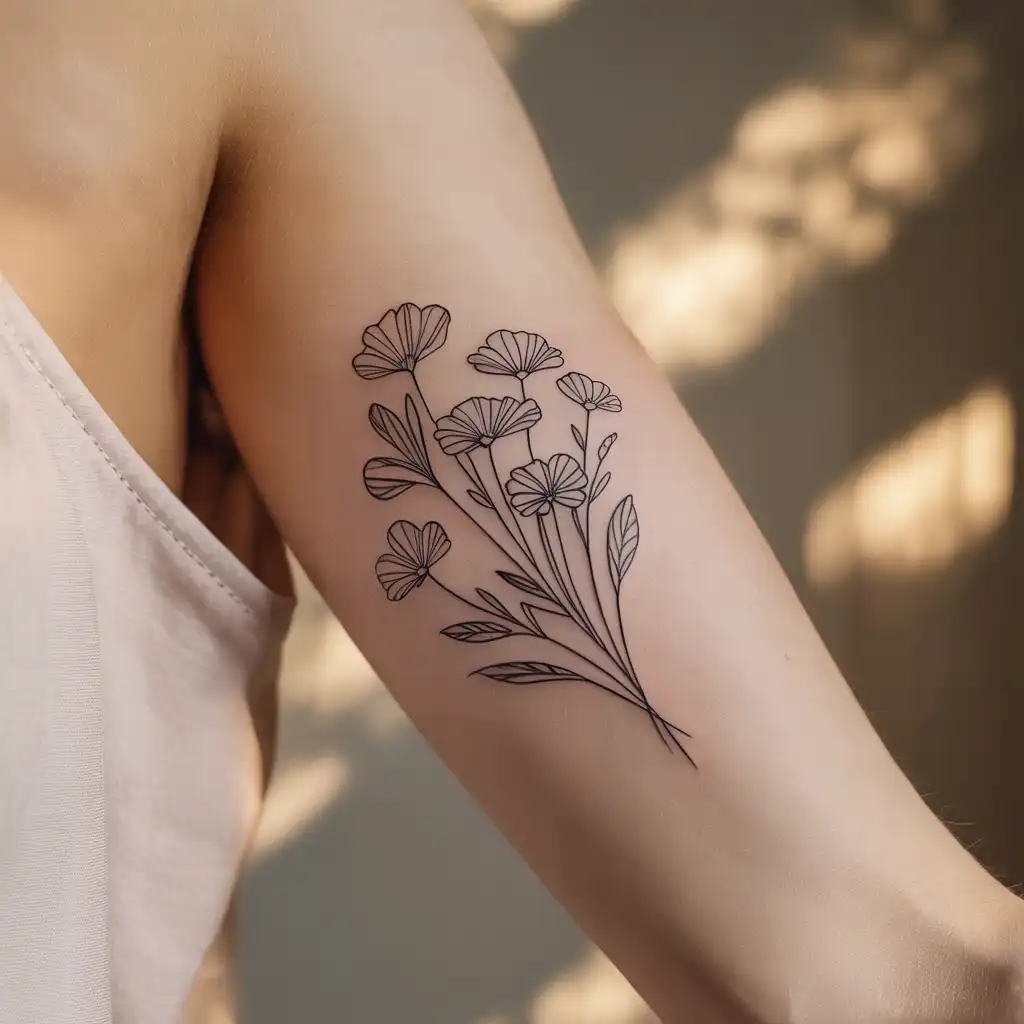 Small Floral Line Art Tattoo