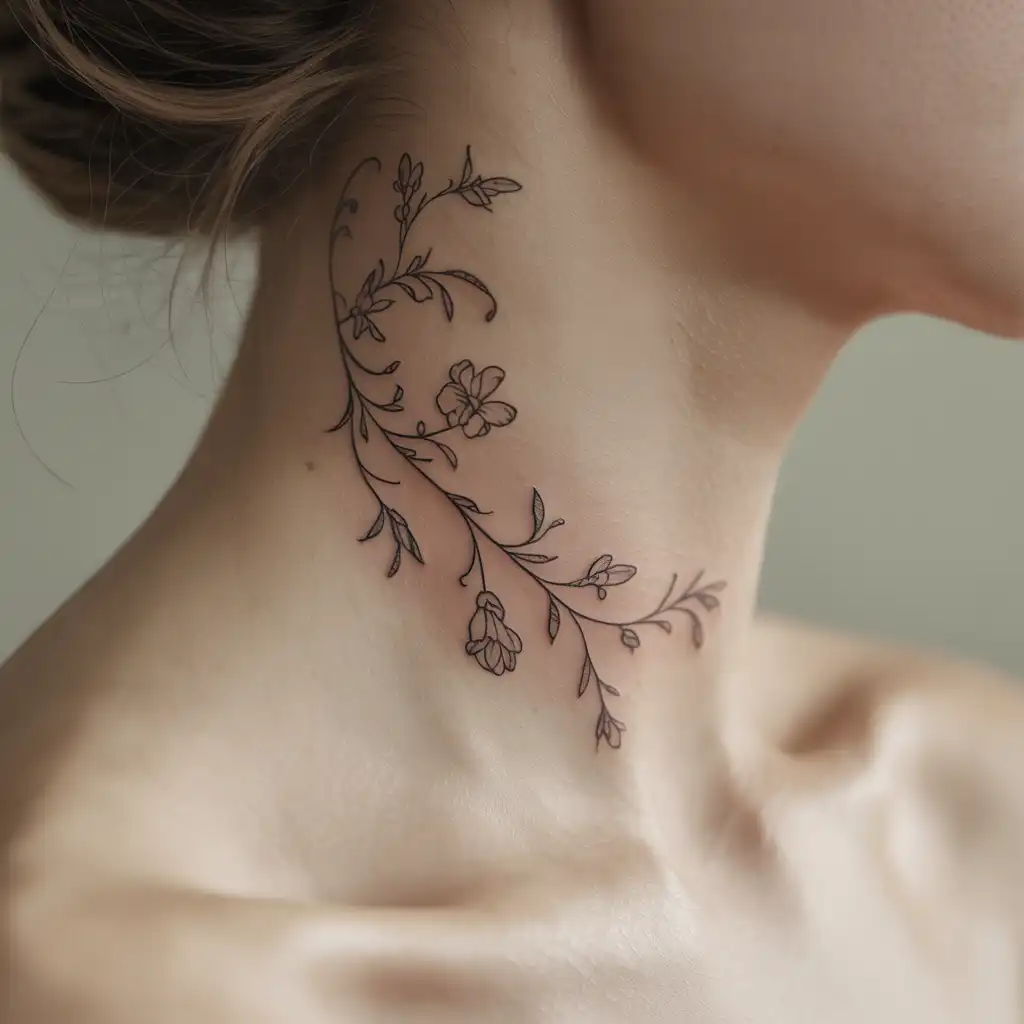 Small Floral Side Neck Tattoo