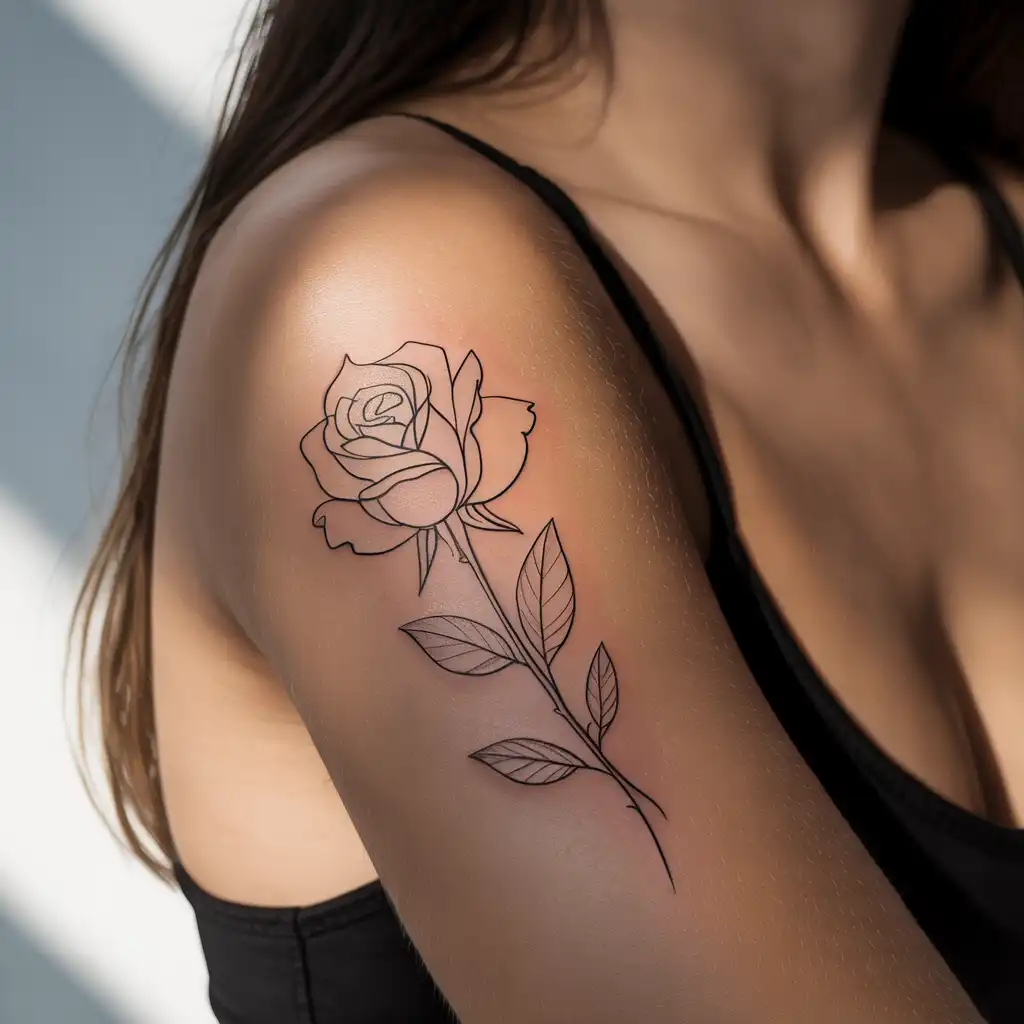 Small Rose Line Art Tattoo
