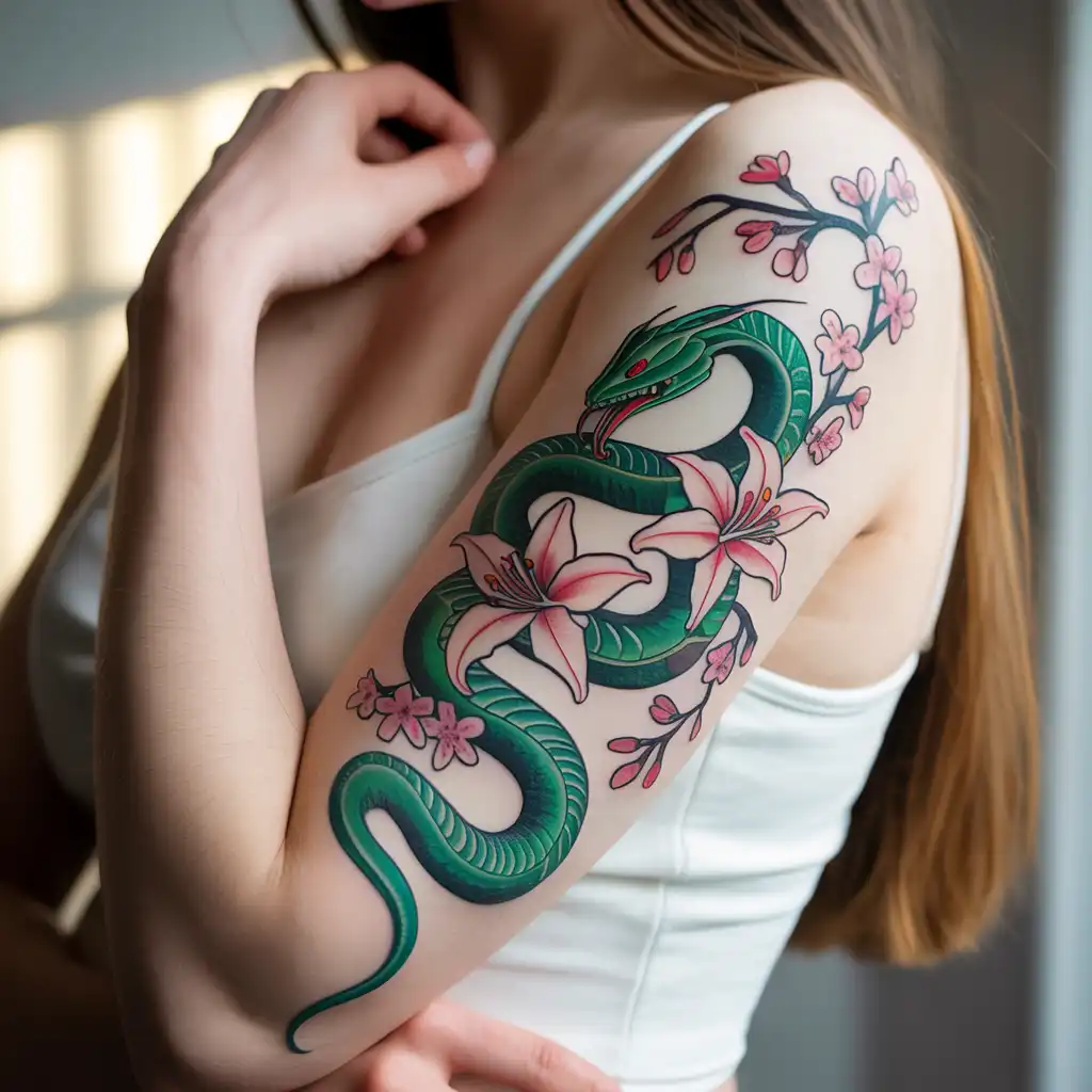 Snake and Flower Sleeve