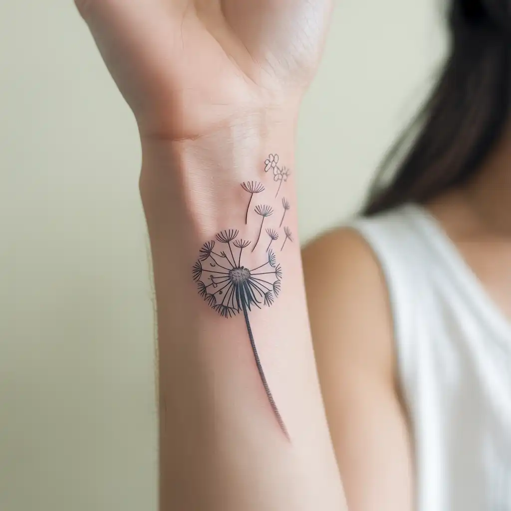 Soft Grey Dandelion Tattoo