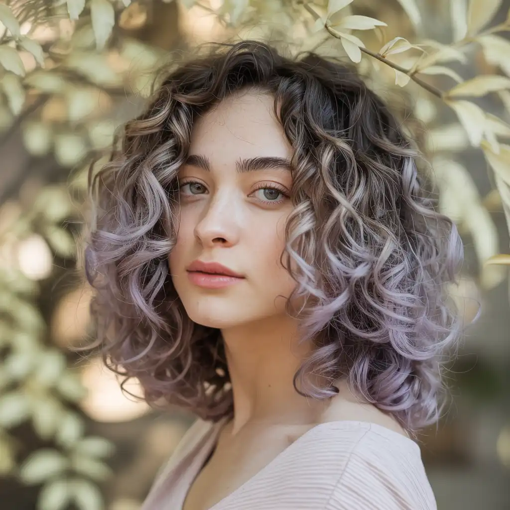 Soft Lavender Highlights on Natural Curls