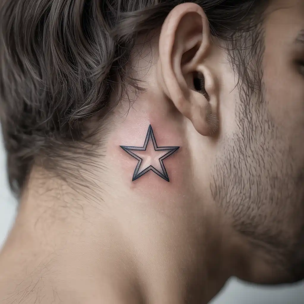 Star Behind Ear Tattoo
