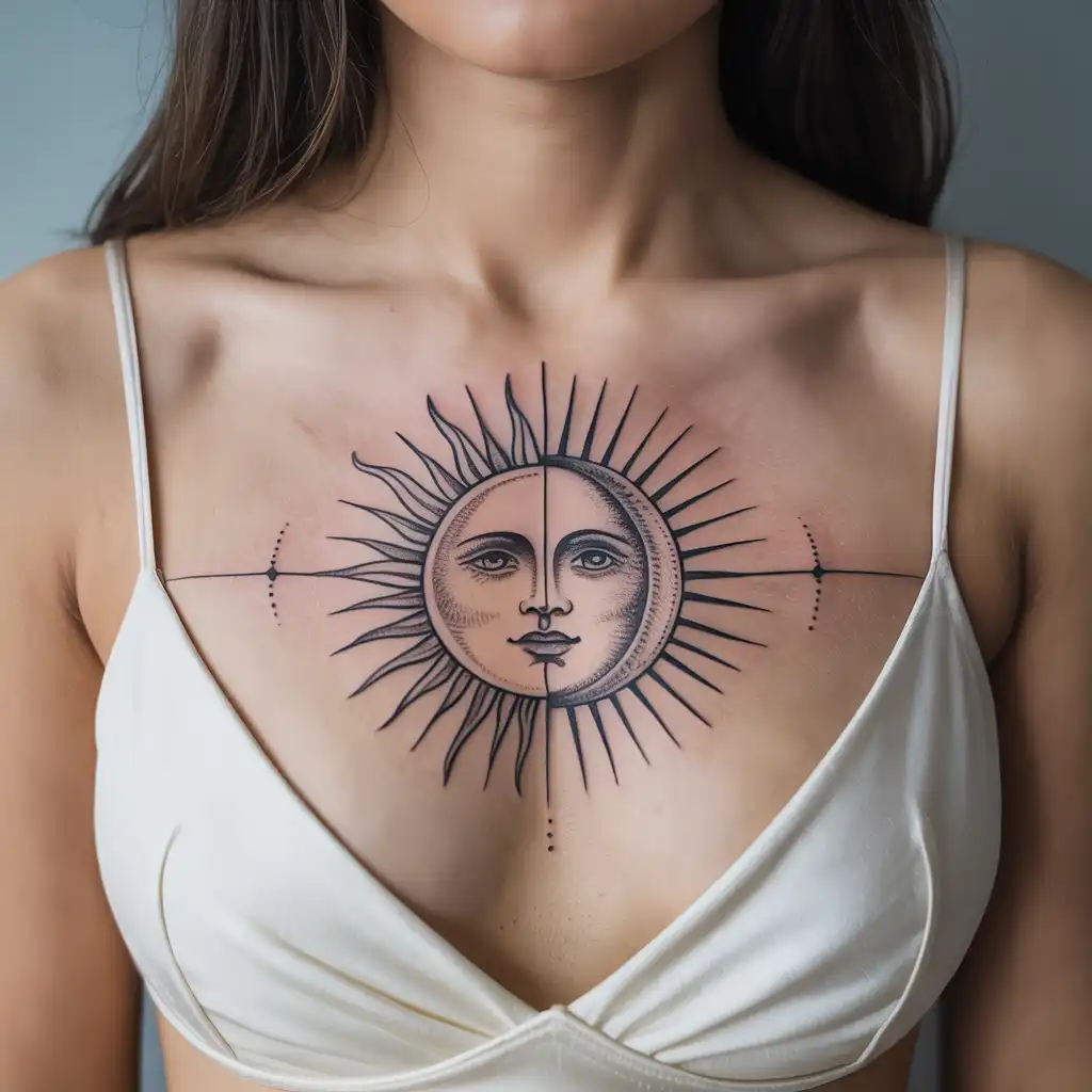 Sun and Moon Chest Tattoo