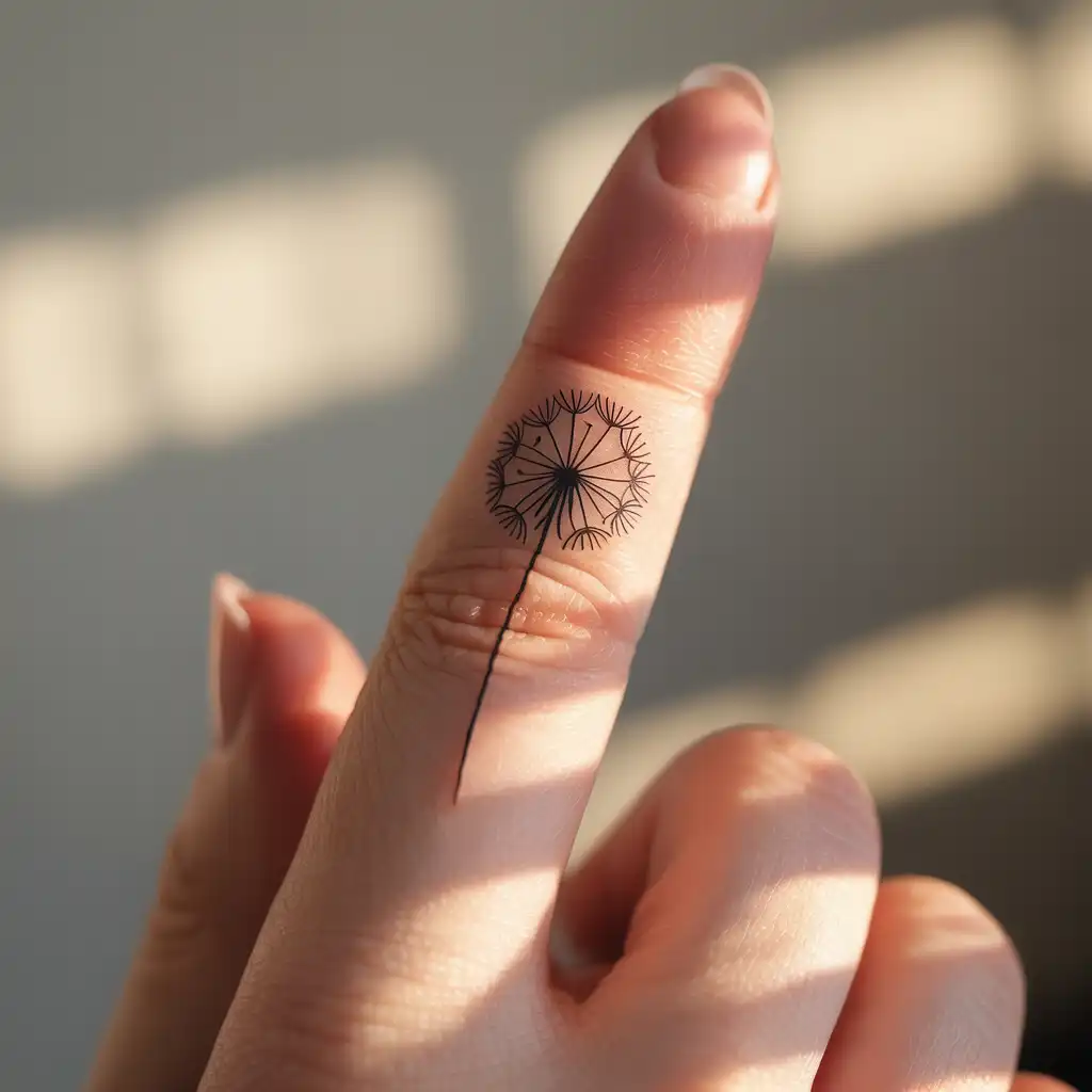 Tiny Finger Dandelion Tattoo