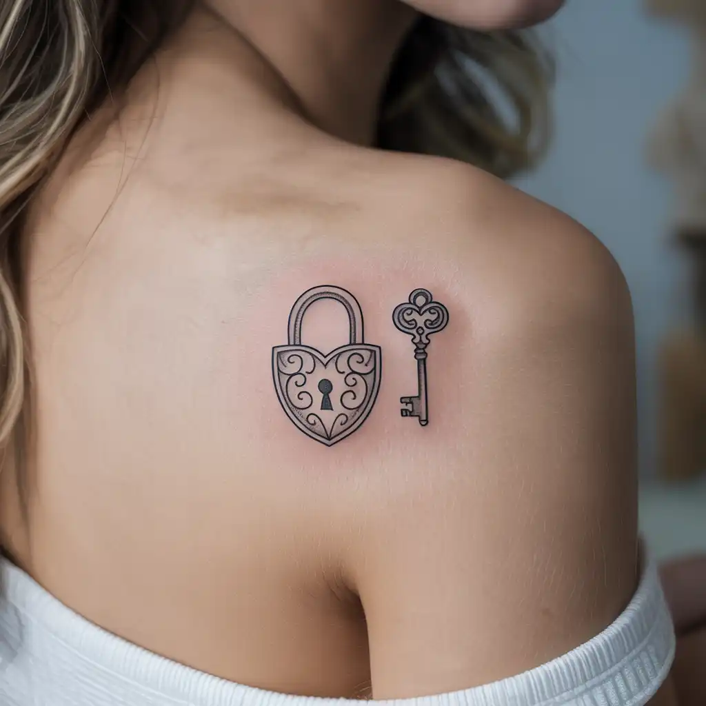 Tiny Lock and Key Tattoo