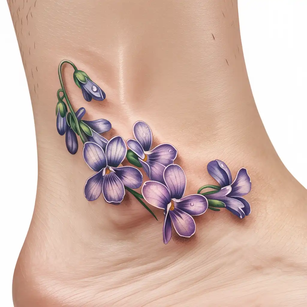 Tiny Violet Ankle Tattoo