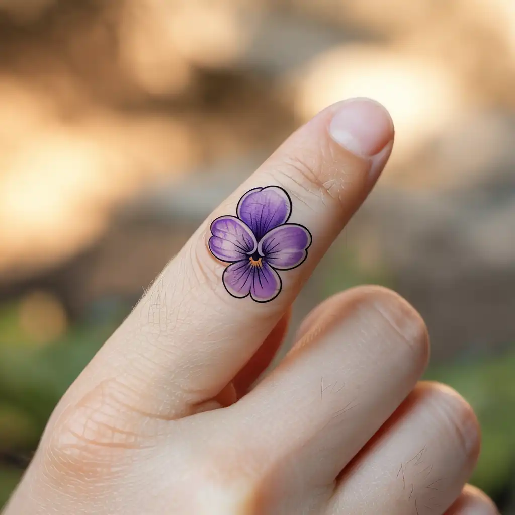 Tiny Violet Finger Tattoo