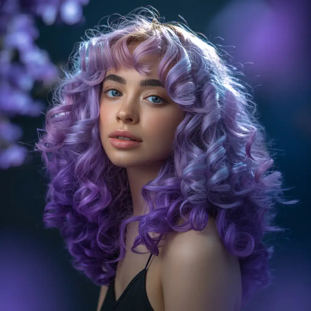 Two-Tone Purple Highlights on Curly Hair