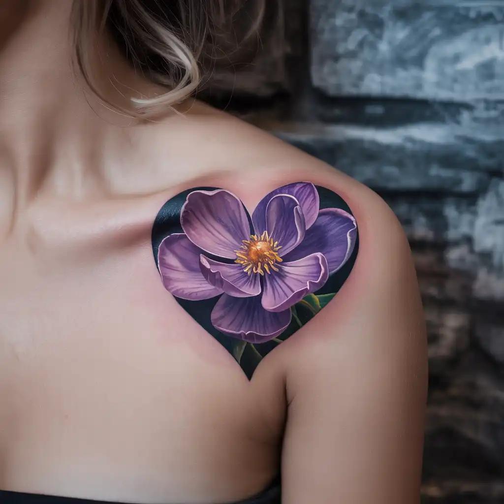 Violet Heart-Shaped Tattoo