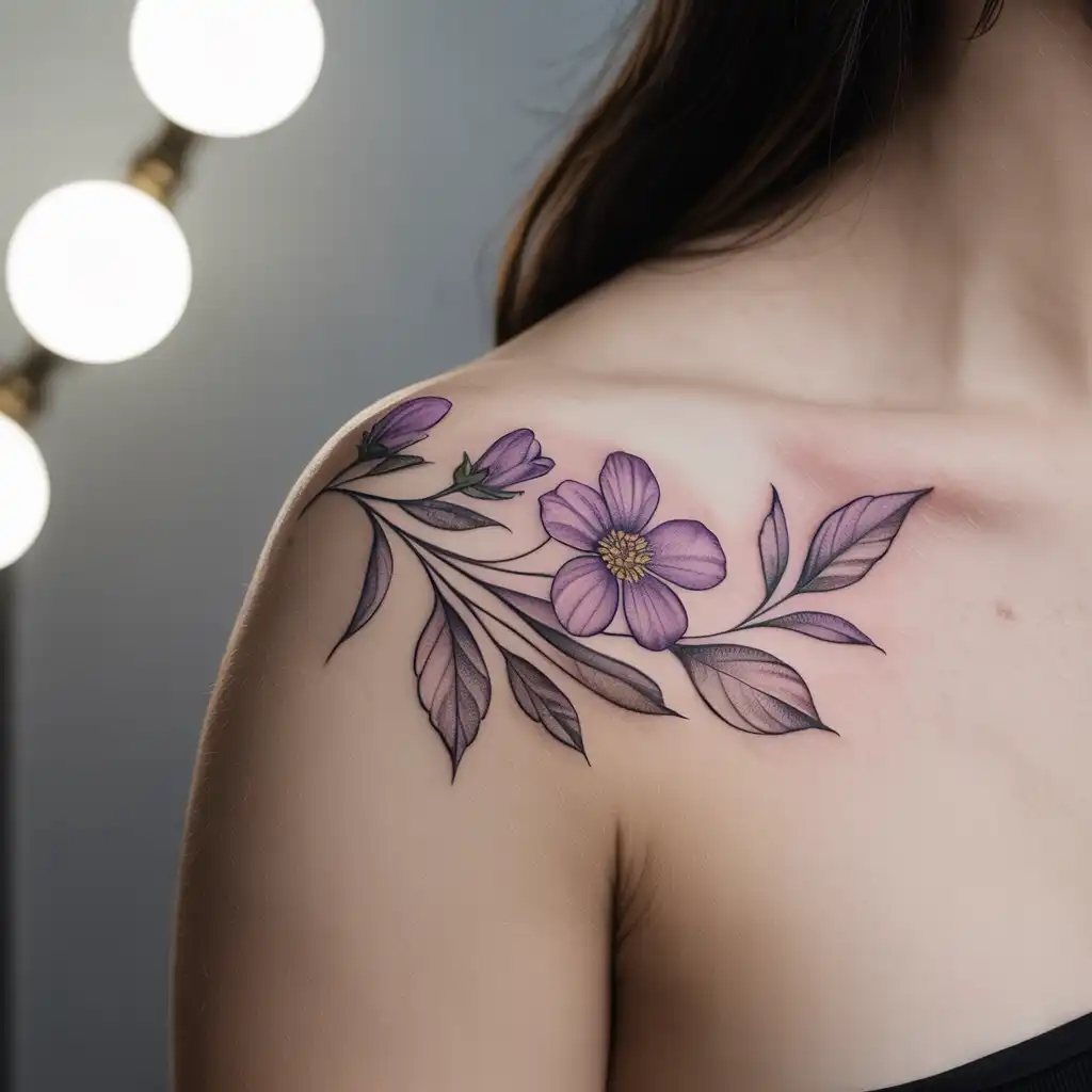Violet Shoulder Botanical Tattoo