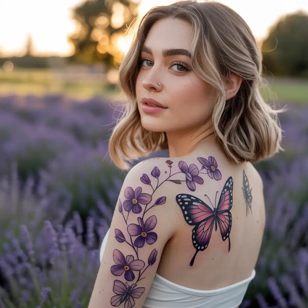 Violet and Butterfly Tattoo