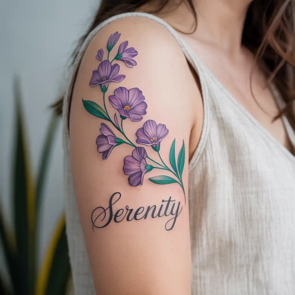 Violet and Name Script Tattoo