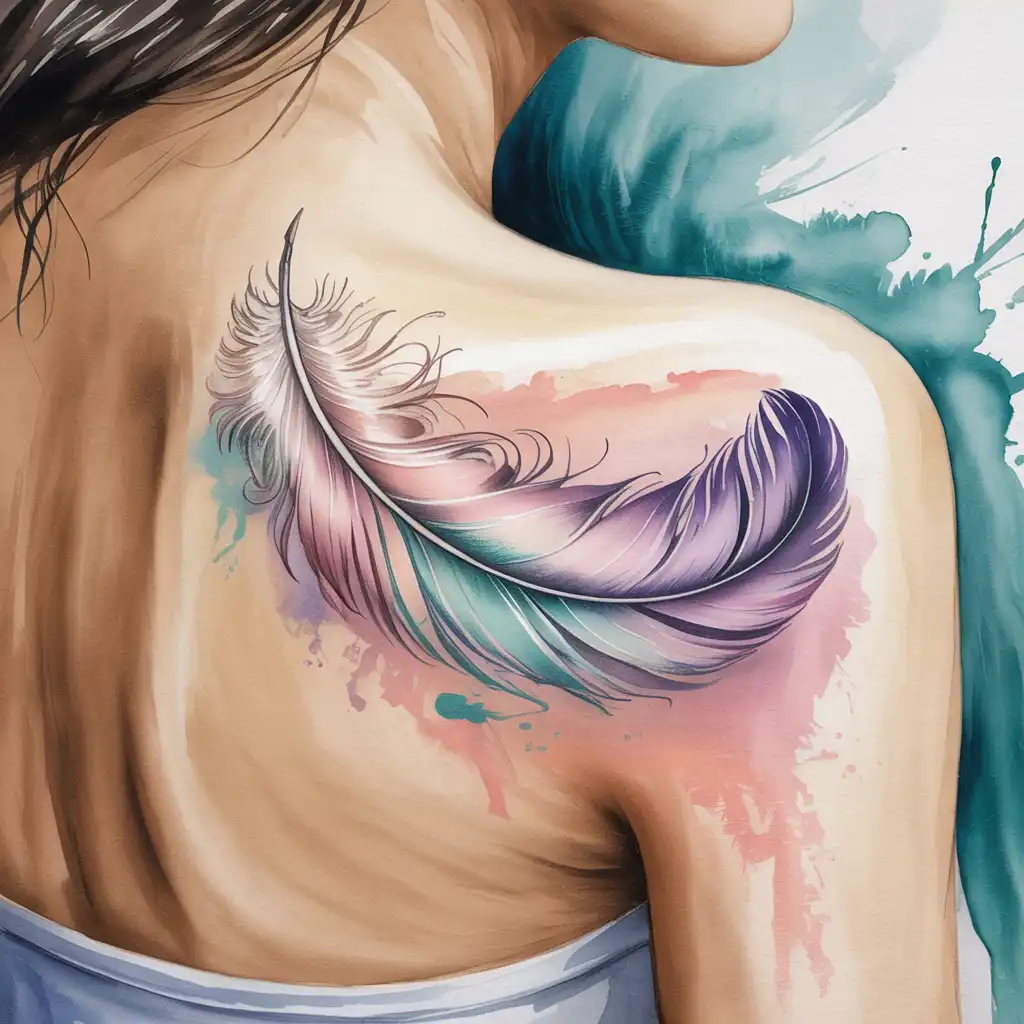 Watercolor Feather Tattoo