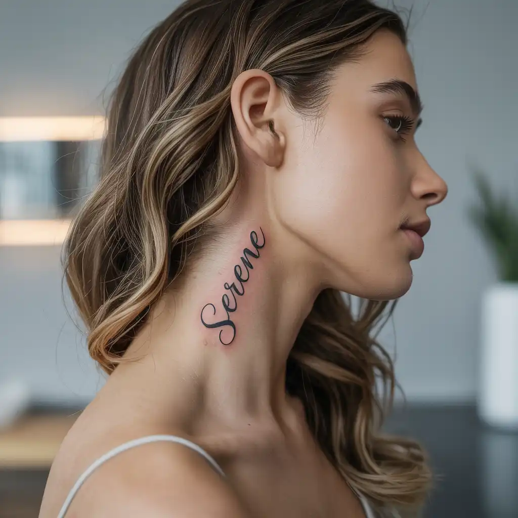 Word “Believe” Neck Tattoo